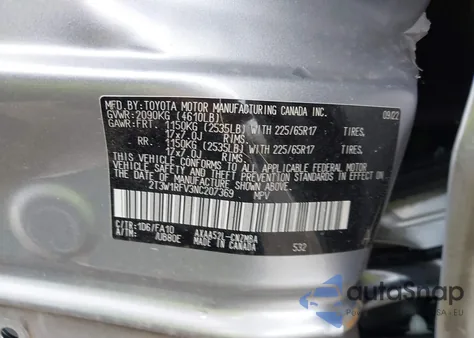 2022 Toyota Rav4 Xle z USA, uszkodzony, nr VIN 2T3W1RFV3NC207369